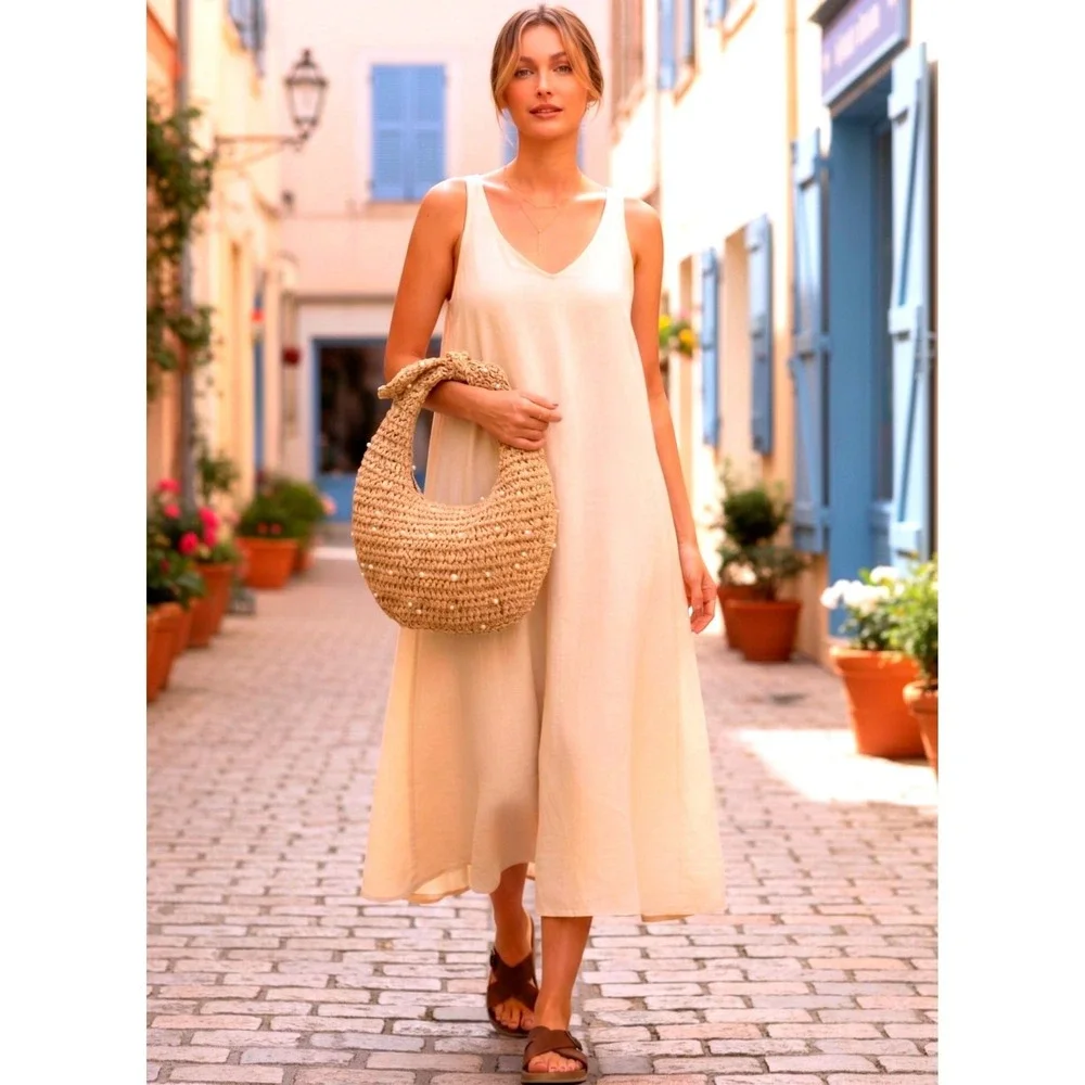 Haute Hippie Pearl Embellished Raffia Hobo Bag Women OS Tan Woven Straw NEW
